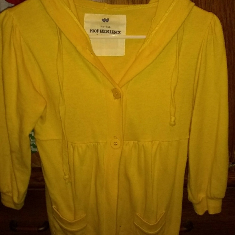 Gold colored 3/4 sleeved hooded cardigan